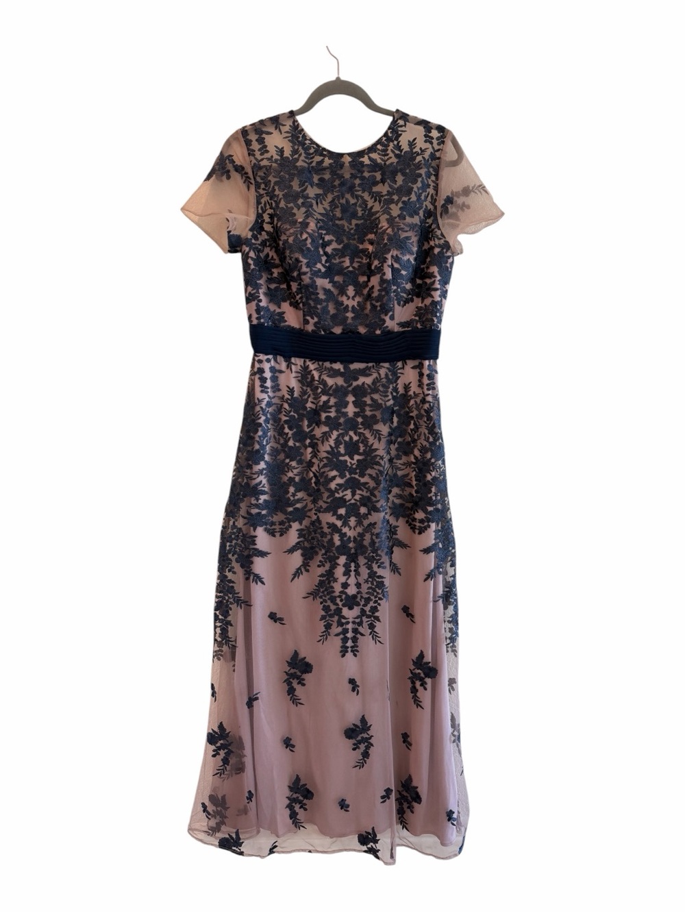 JS Collections Blush and Navy Embroidered Midi Dress
